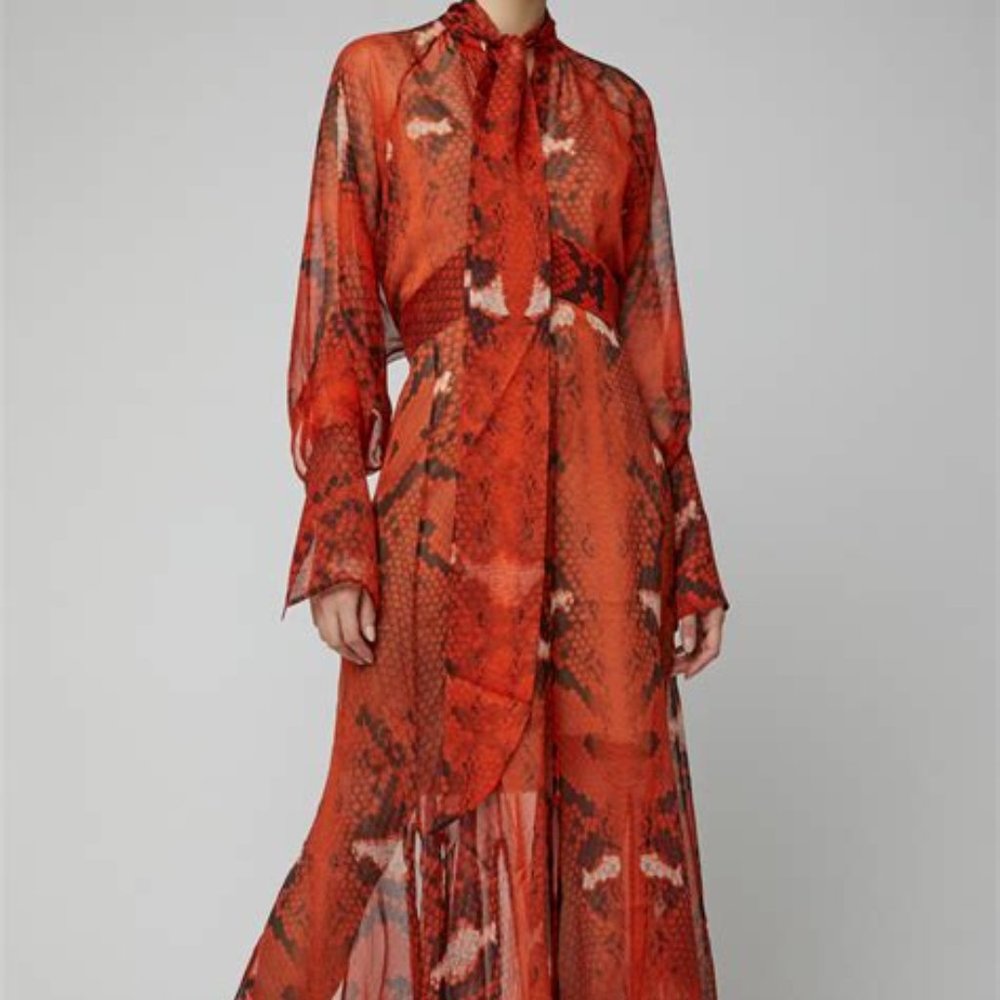 PETAR PETROV Delmar Asymetric Panelled Chiffon Dress - Red Snake Size 42